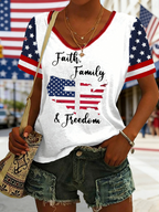 Vintage 3D Printing V Neck Short Sleeve T-shirt