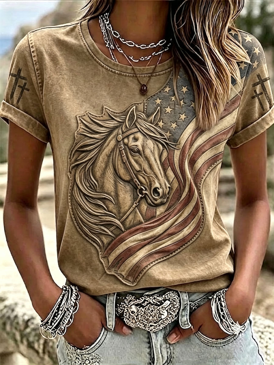 Women's Western style round neck T-shirt