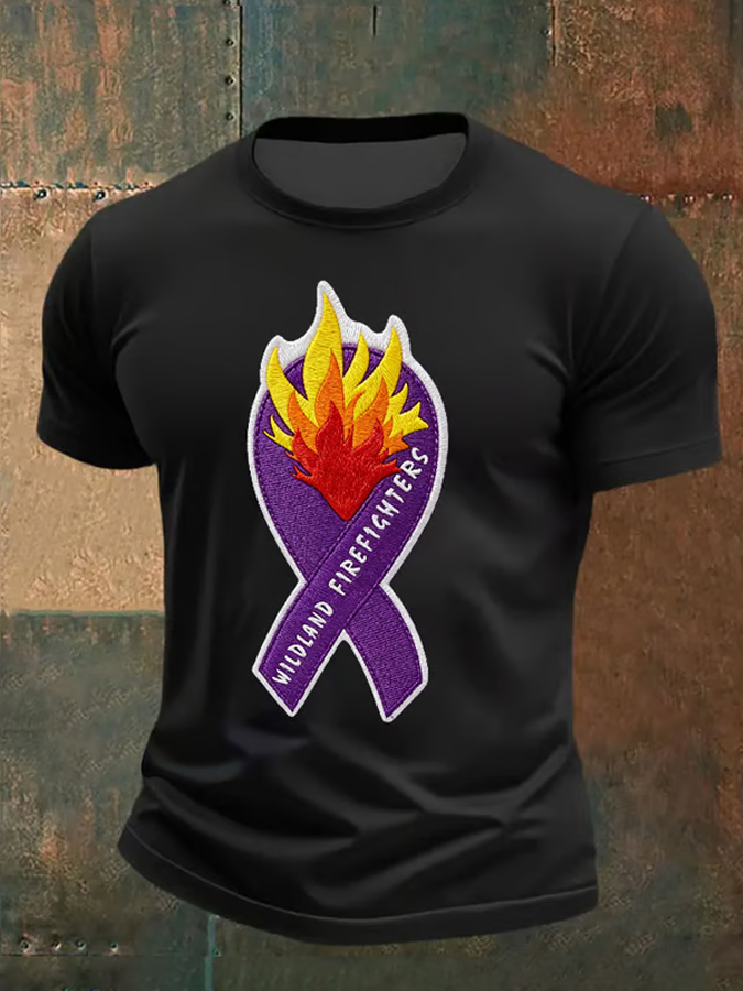 Mountain Cross In Memory Of The Fallen Short Sleeve Tee With Sleeve Cross Print