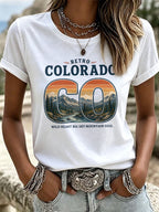 Women'S Casual COLORADO STRONG Mountain Fire Printed Round Neck Casual Short Sleeved T-Shirt