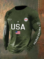 Men'S Retro American Flag Independence Day 250Th Anniversary Commemorative Edition Classic Printed Long Sleeve