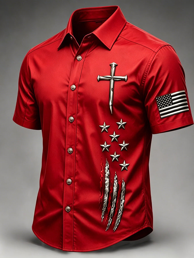 Men's Faith patriotic printed casual shirt