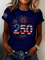Women's Casual Independence Day (Flag) Crew Neck Short Sleeve T-shirt