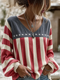 Women's casual Independence Day retro cotton and linen shirt