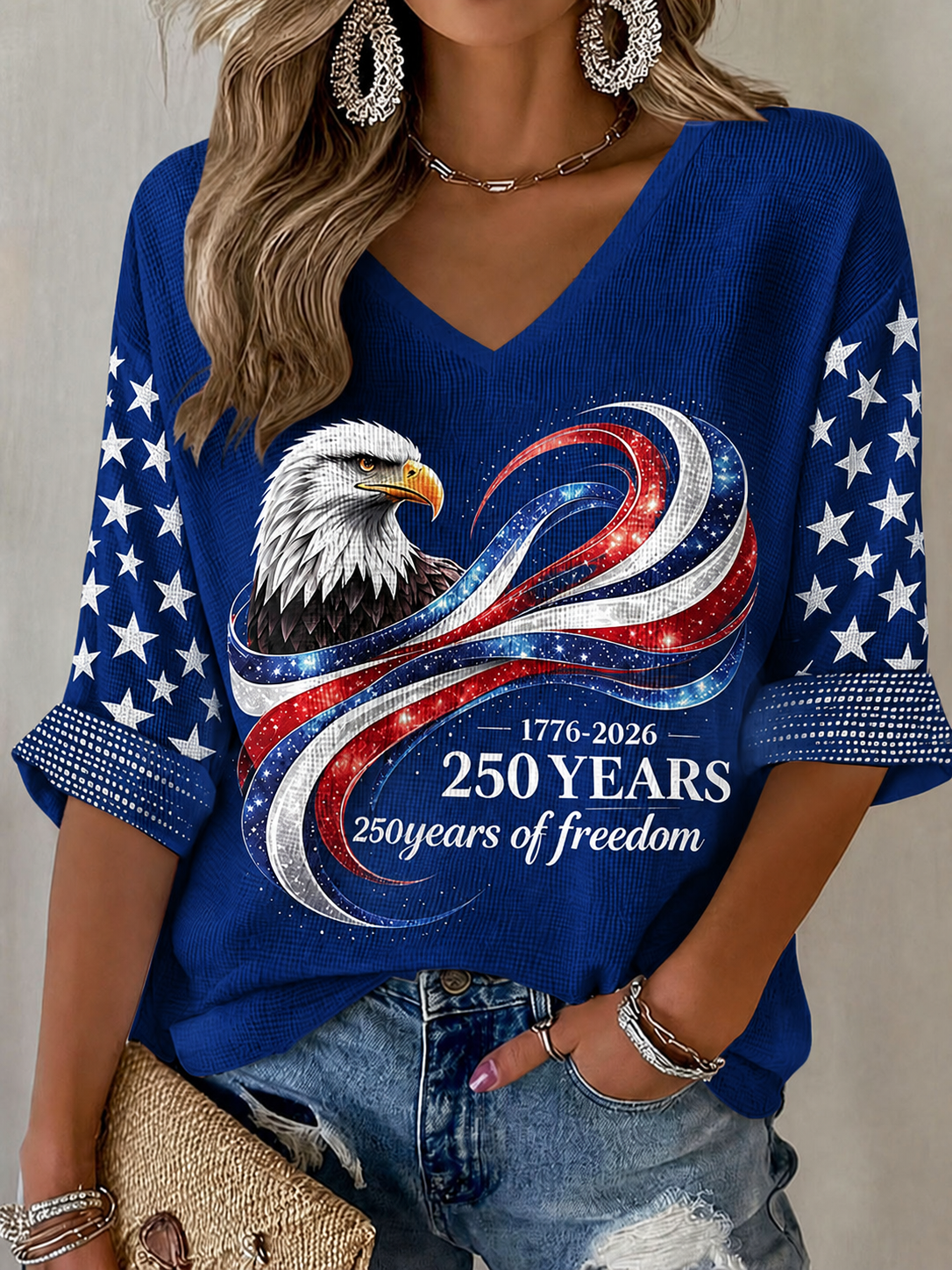 Women'S Retro Flag Art Printed Casual T-Shirt