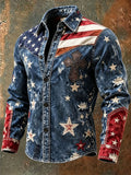 Men's Retro Style Art Print Western Vintage Tassel Casual Long Sleeve Shirt