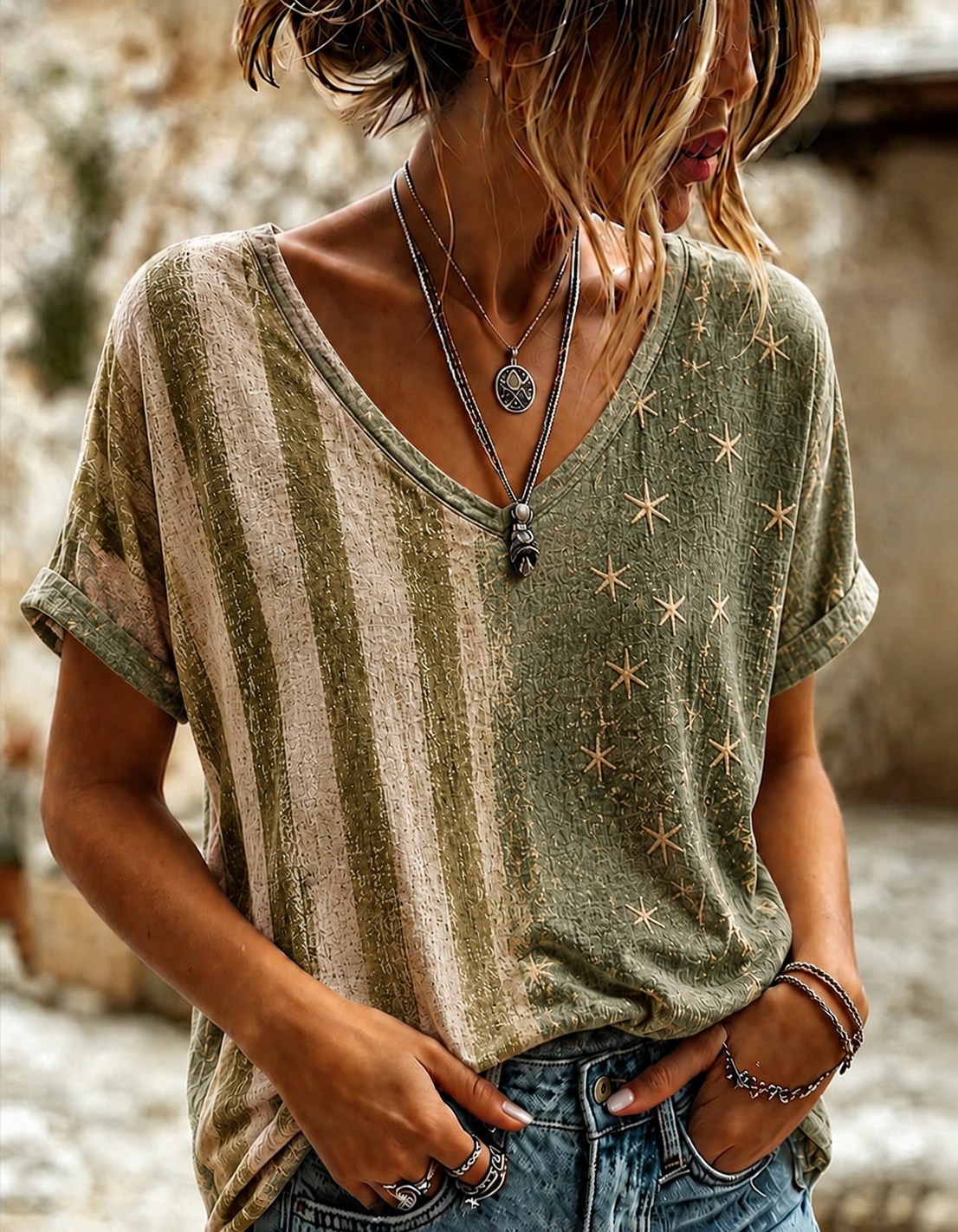 Women'S Retro Independence Day Printed Casual Short Sleeved T-Shirt