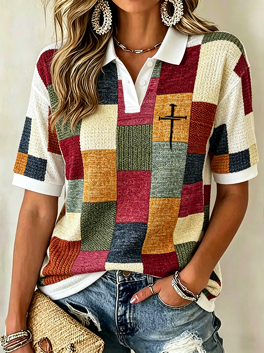 Faith Cross Commemorative Printed Collar Top