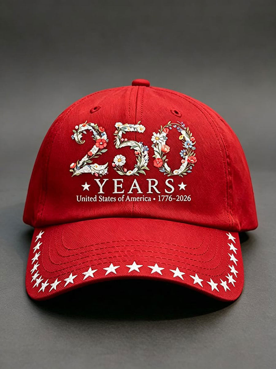 Unisex 250th Anniversary America 1776-2026 Flower Art Print Casual Hat