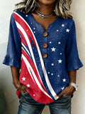 Women'S Retro color-blocked Printed Casual Top