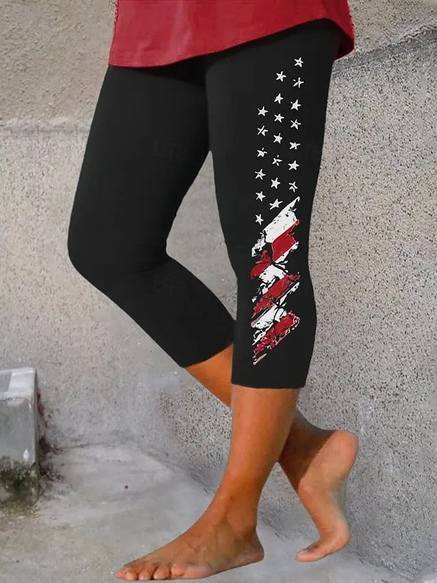 Women Star Capris Elastic Waist Pants Casual Summer Trousers