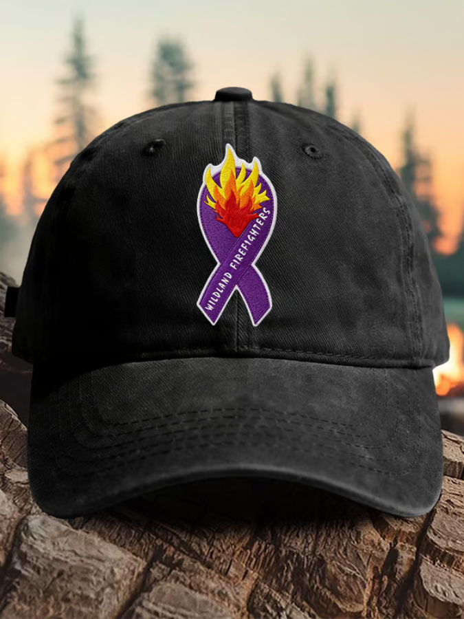 Retro Wildland Firefighters Utah Colorado Wildfires Praying For The Firefighters Purple Ribbon Print Baseball Cap