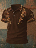 Men'S Western Flower Cross Printed Polo Shirt
