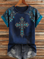 Women'S Casual Retro Faith Printed Short Sleeved T-Shirt