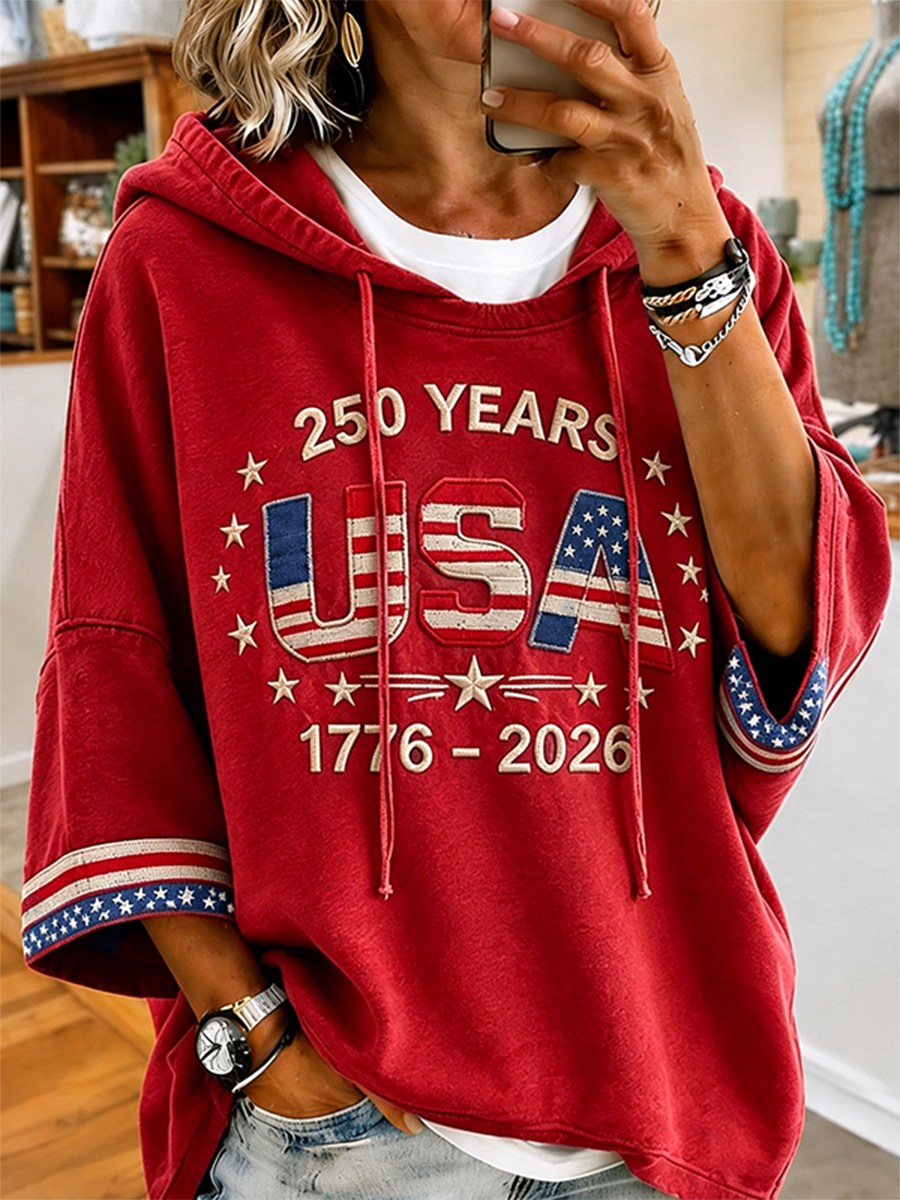 Women's USA 250th Anniversary 1776-2026 Embroidered Washed Hoodie
