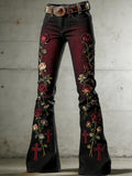 Women'S Retro Western Style Art Print Flare Printed Flared Trousers