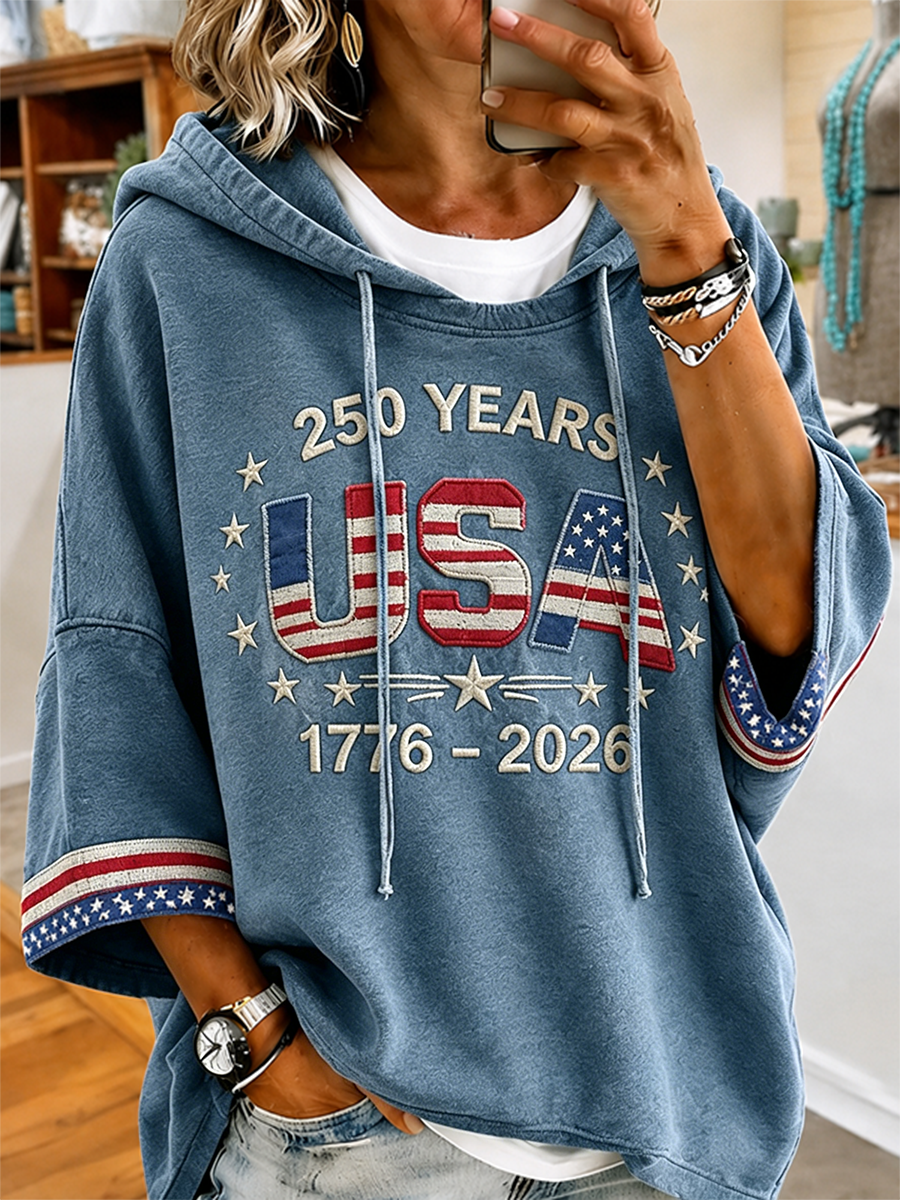 Women's USA 250th Anniversary 1776-2026 Embroidered Washed Hoodie