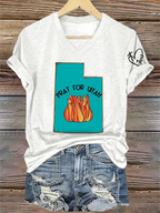 V-Neck Retro Pray For The Utah Wildfires Print T-Shirt