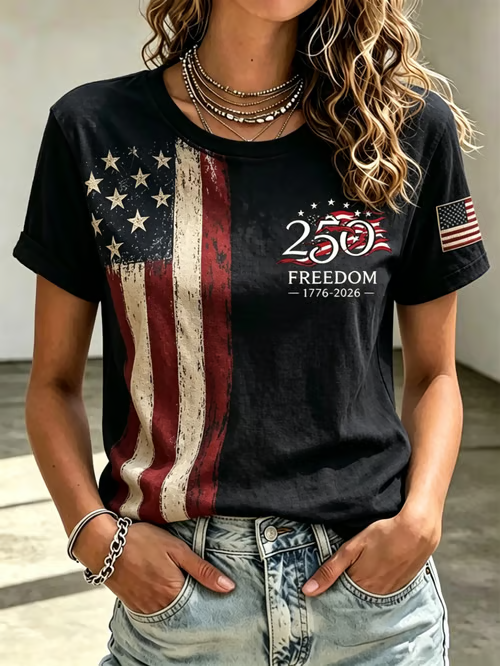 Women'S  America Flag Printed Casual T-Shirt