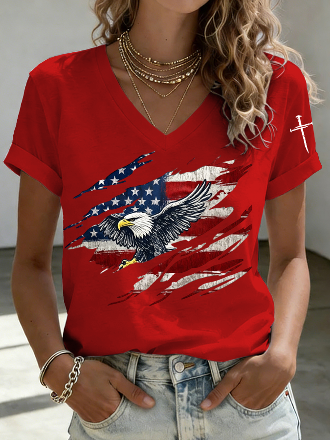 Women'S 250Th Anniversary  Printed V-Neck T-Shirt