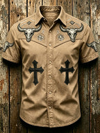 Men'S Retro Patriotic Western Style Short Sleeved Shirt