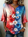 Women'S Casual American Flag Printed Top
