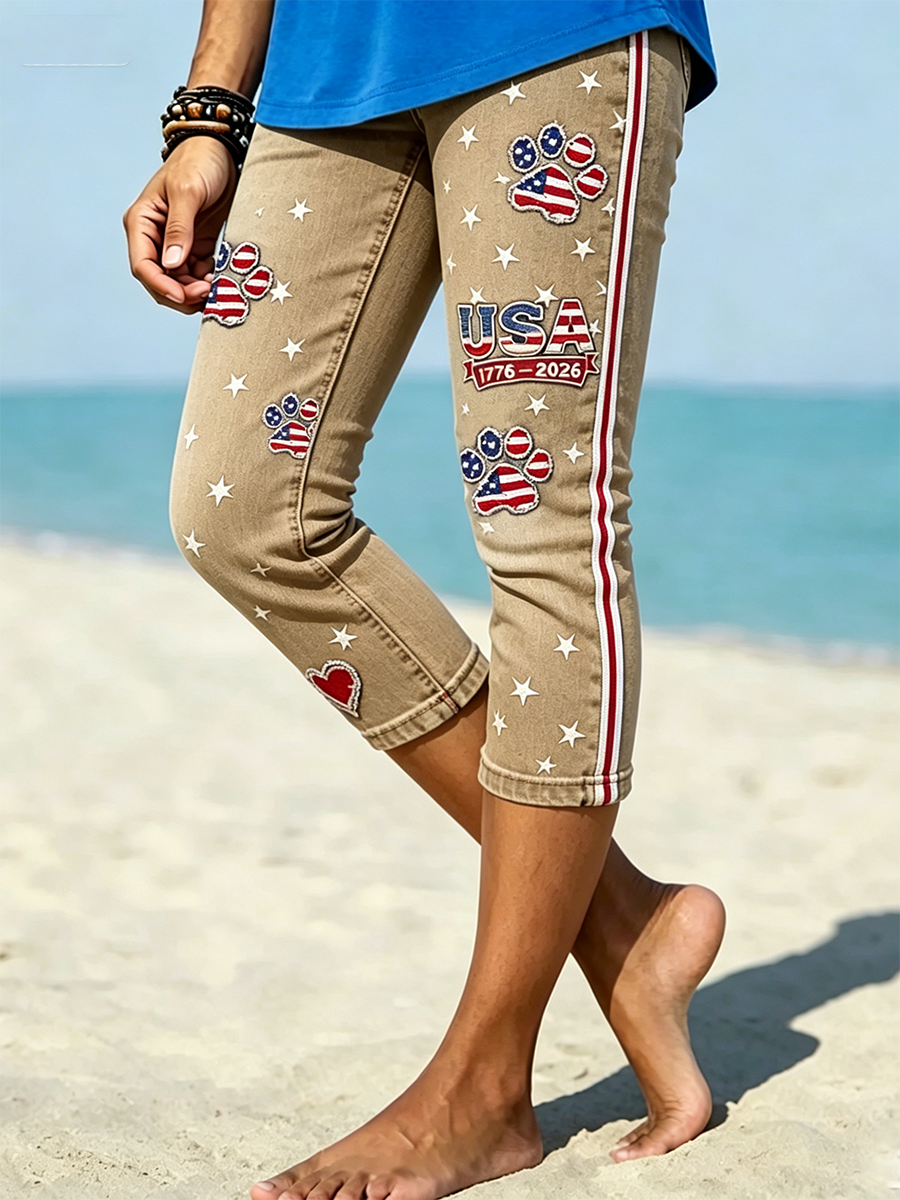 Women's Retro Independence Day Flag Printed Leggings