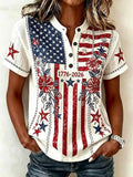 Ladies' Leisure 250Th Anniversary National Day Celebration Personalized Printed Henry Top