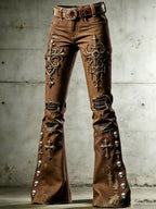 Women's Gothic Skull Art Print Flared Trousers