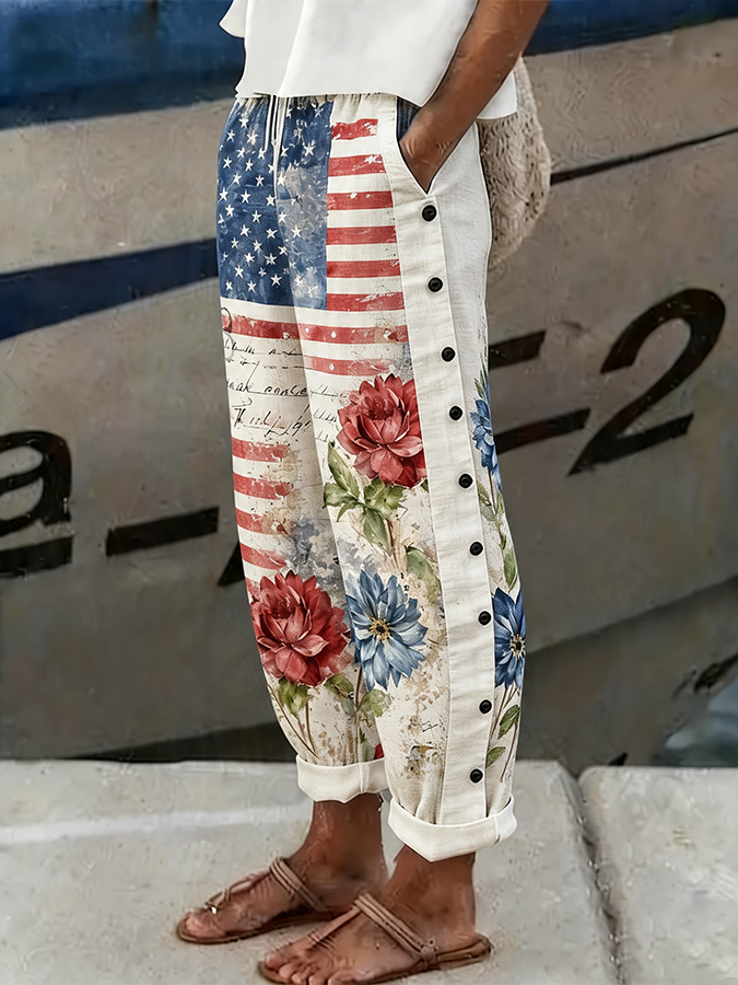 Women'S Flag Printed Casual Pants