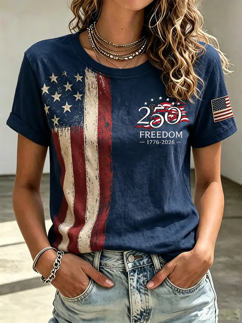 Women'S  America Flag Printed Casual T-Shirt