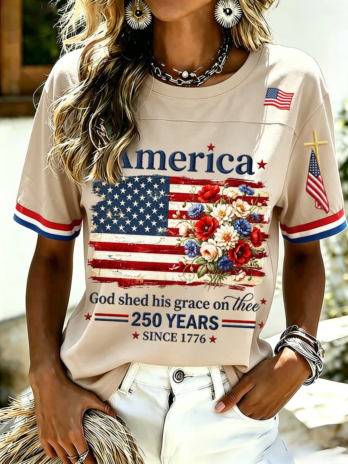 Women's 250th Anniversary Print V-Neck Top