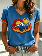 Wilderness Eagle Cross Faith Through The Fire V-neck Short Sleeve Retro T-shirt