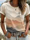 Women'S Retro Landscape Cross Printed Casual T-Shirt
