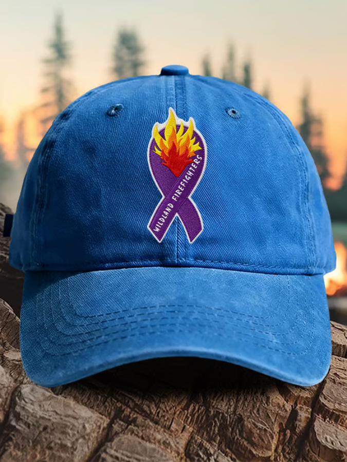 Retro Wildland Firefighters Utah Colorado Wildfires Praying For The Firefighters Purple Ribbon Print Baseball Cap