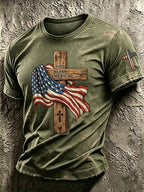Men'S Retro American Flag Cross ���GOD BLESS AMERICA ���Pattern Short Sleeve T-Shirt