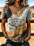 Western Style Ethnic Belief Cross Print V-Neck Top