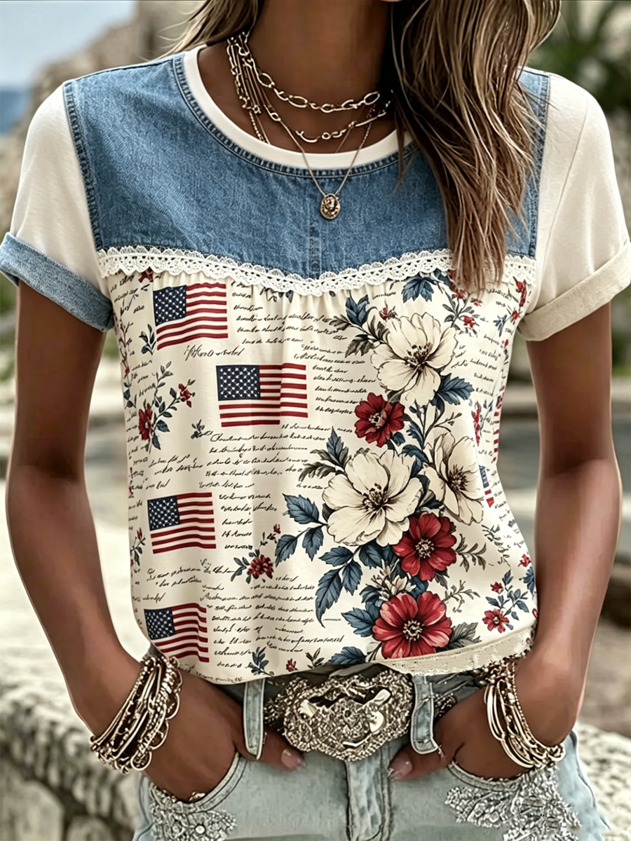 Women'S  Anniversary Flag Printed Casual T-Shirt