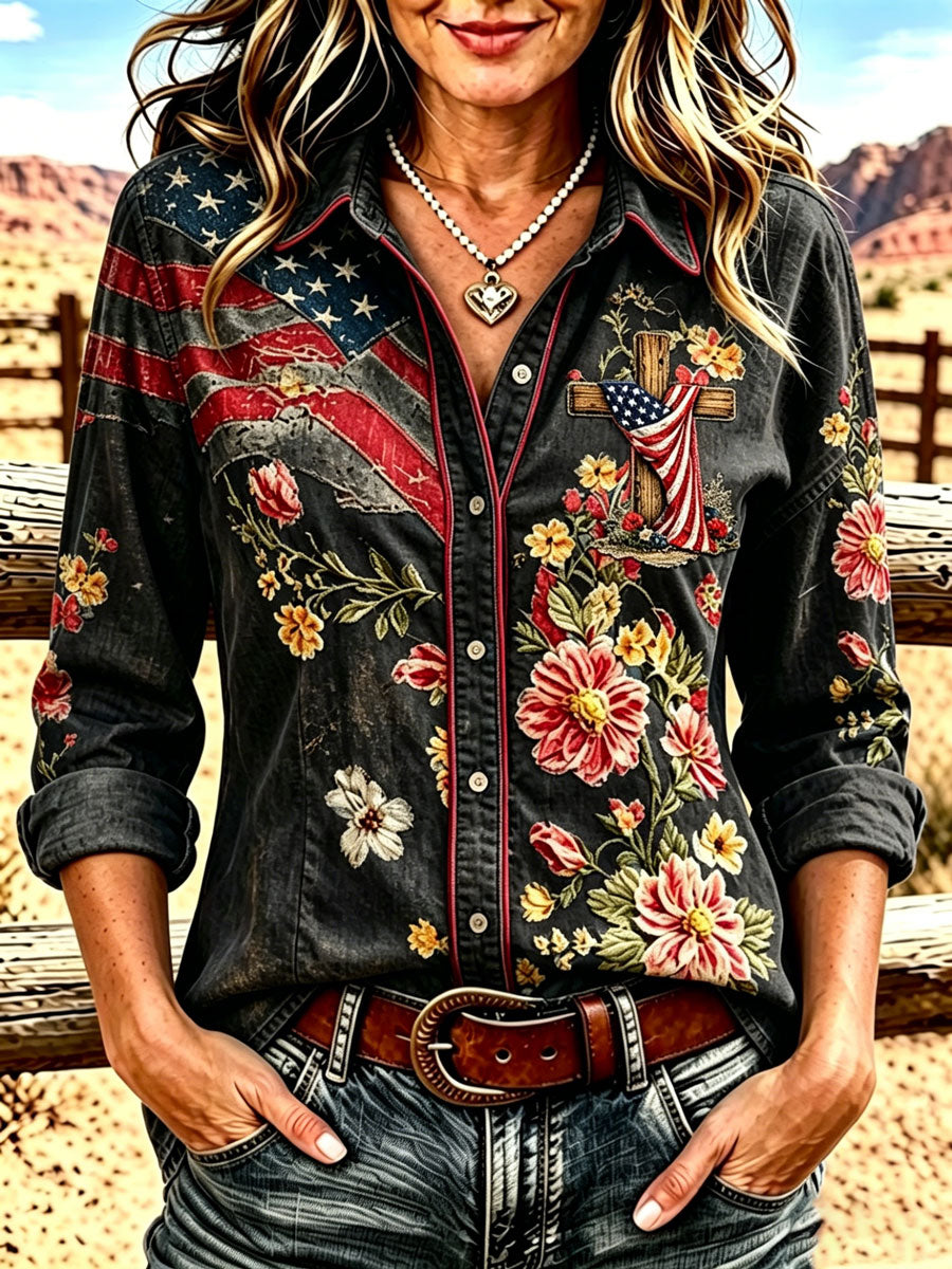 Women'S Western Faith Art Printed Long Sleeve Shirt