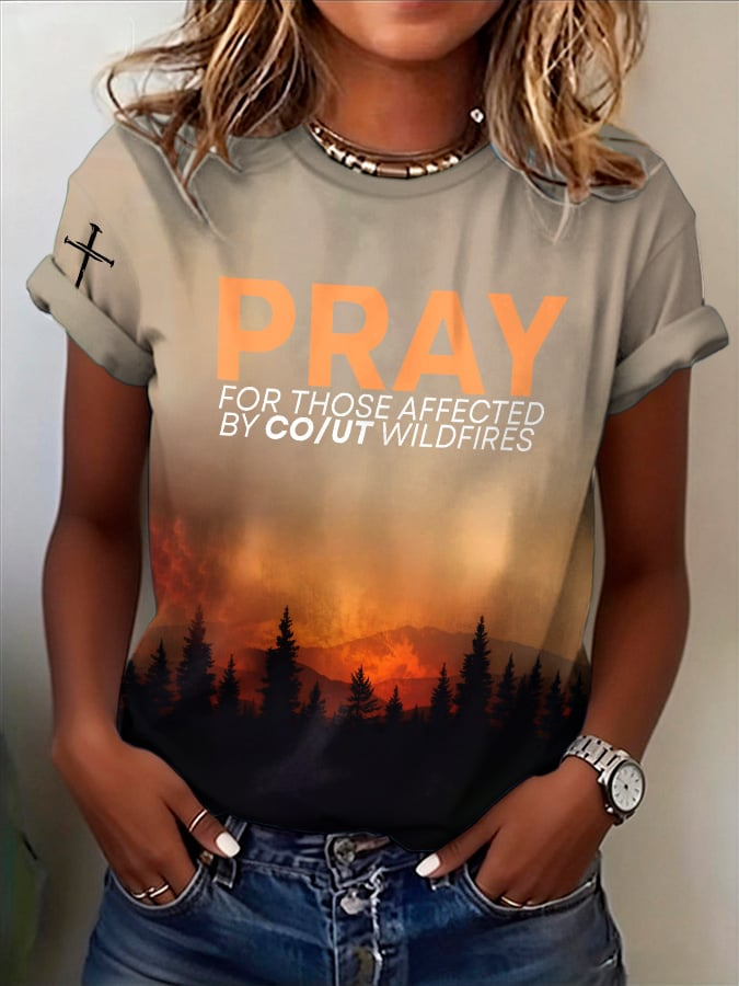 Retro Pray For Those Affected By Co/Ut Wildfires Print T-Shirt