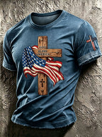 Men'S Retro American Flag Cross ���GOD BLESS AMERICA ���Pattern Short Sleeve T-Shirt