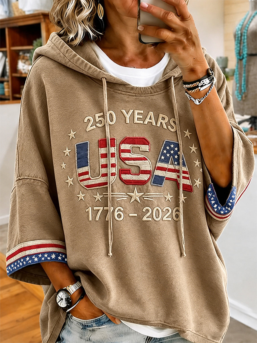 Women's USA 250th Anniversary 1776-2026 Embroidered Washed Hoodie