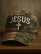 Faith Vintage American Flag Print Casual Hat