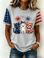 Women's American Flag Kittens Printed Casual T-shirt