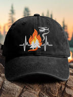 Retro Wildland Firefighter Heartbeat Fireline Flame & Helicopter Print Baseball Cap
