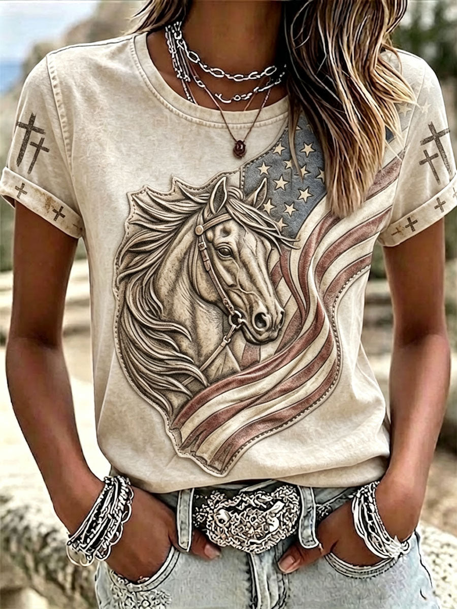 Women's Western style round neck T-shirt