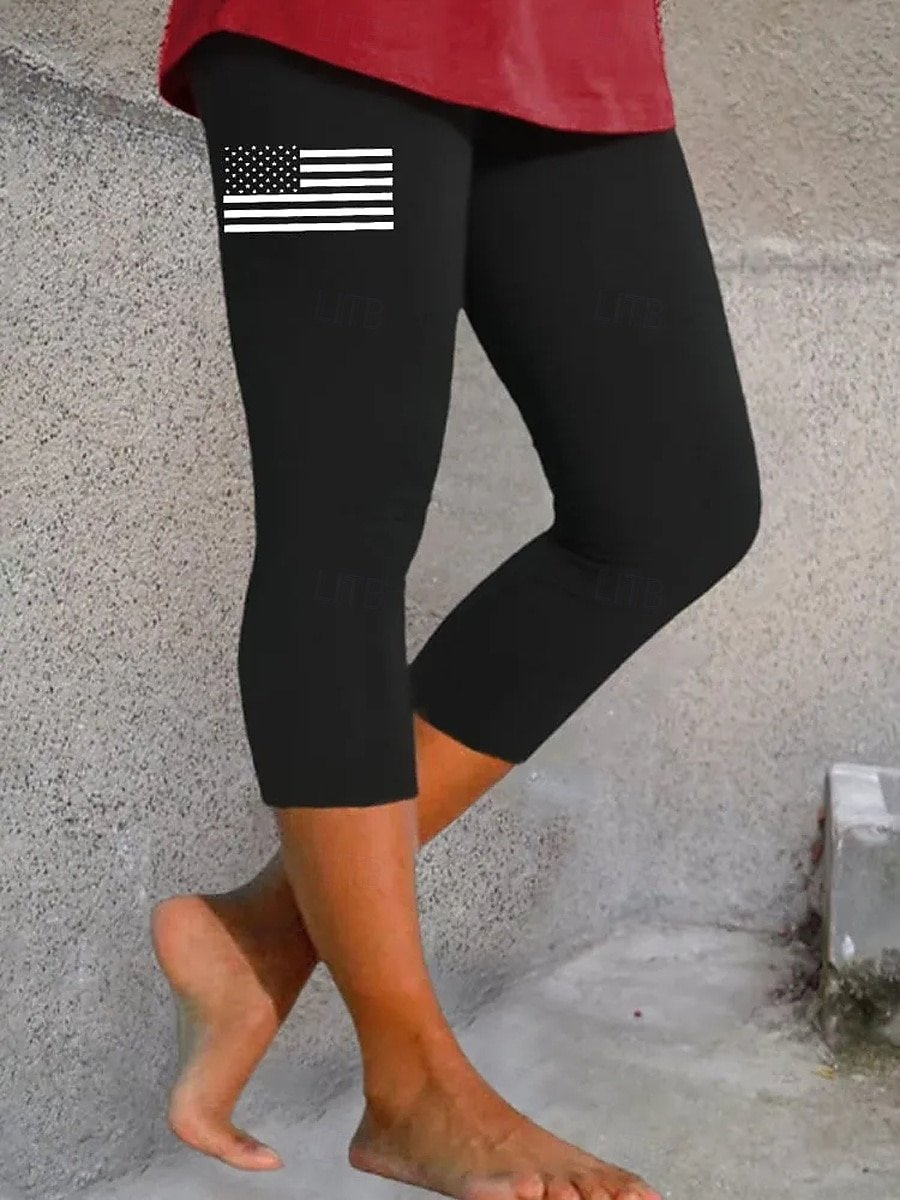 Women Star Capris Elastic Waist Pants Casual Summer Trousers