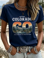 Women'S Casual COLORADO STRONG Mountain Fire Printed Round Neck Casual Short Sleeved T-Shirt