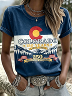 Women'S Casual COLORADO STRONG Mountain Fire Printed Round Neck Casual Short Sleeved T-Shirt