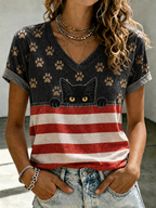 Women'S American Flag Cat Printed Casual T-Shirt